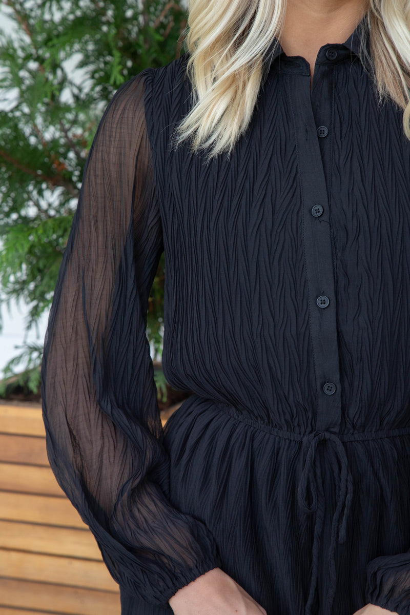 Gathering Button Up Jumpsuit, Black | Sadie & Sage