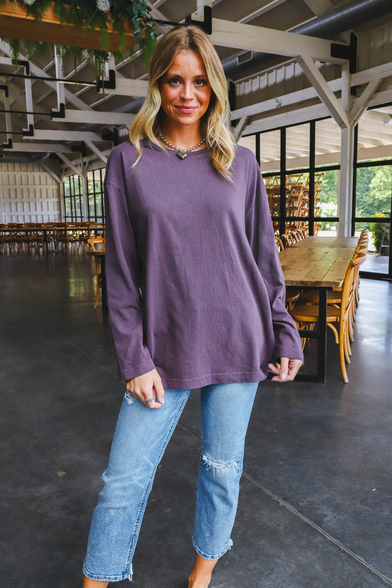 Simone Oversized Long Sleeve Tee, Dark Plum