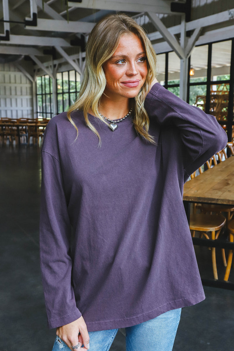 Simone Oversized Long Sleeve Tee, Dark Plum