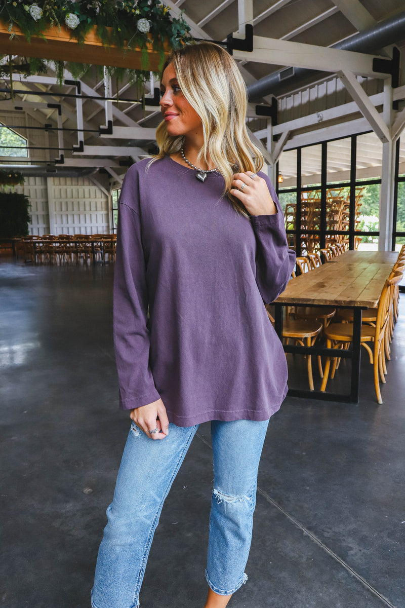 Simone Oversized Long Sleeve Tee, Dark Plum