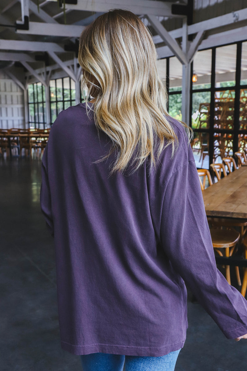 Simone Oversized Long Sleeve Tee, Dark Plum