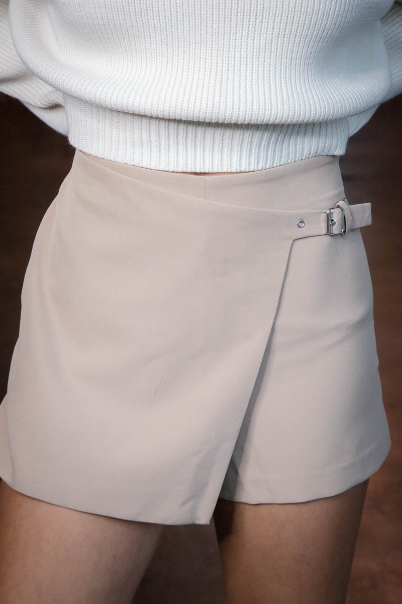 Paloma Buckle Detail Wrap Skort, Khaki