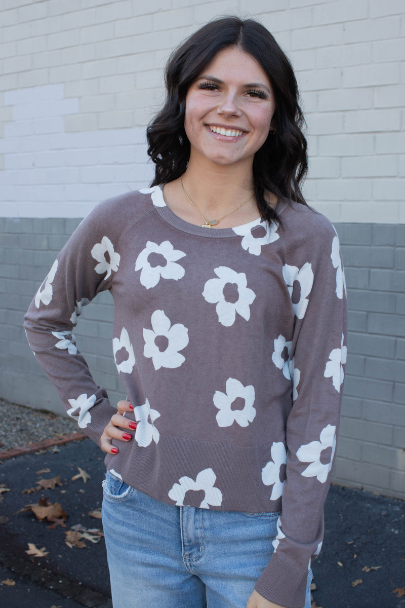 All Day Long Sweater, Cocoa Flower Pop | Sanctuary