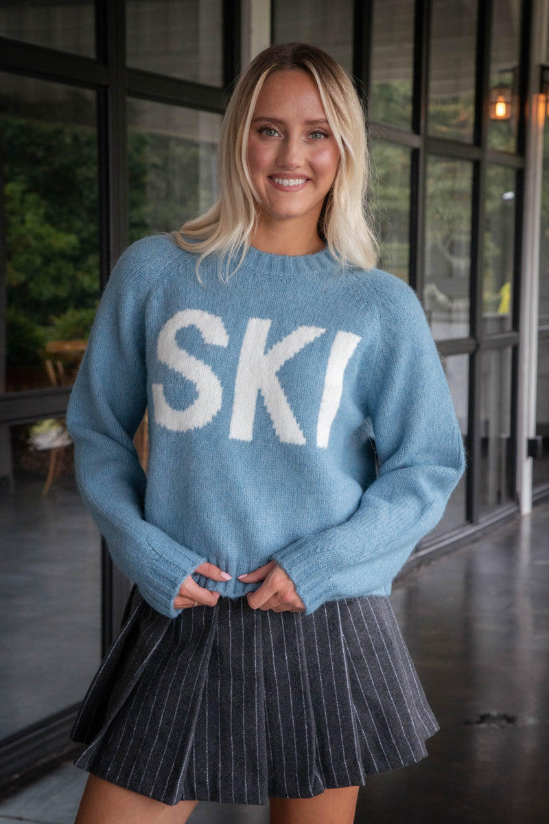 Ski Raglan Sleeve Pullover Sweater, Blue | RD Style