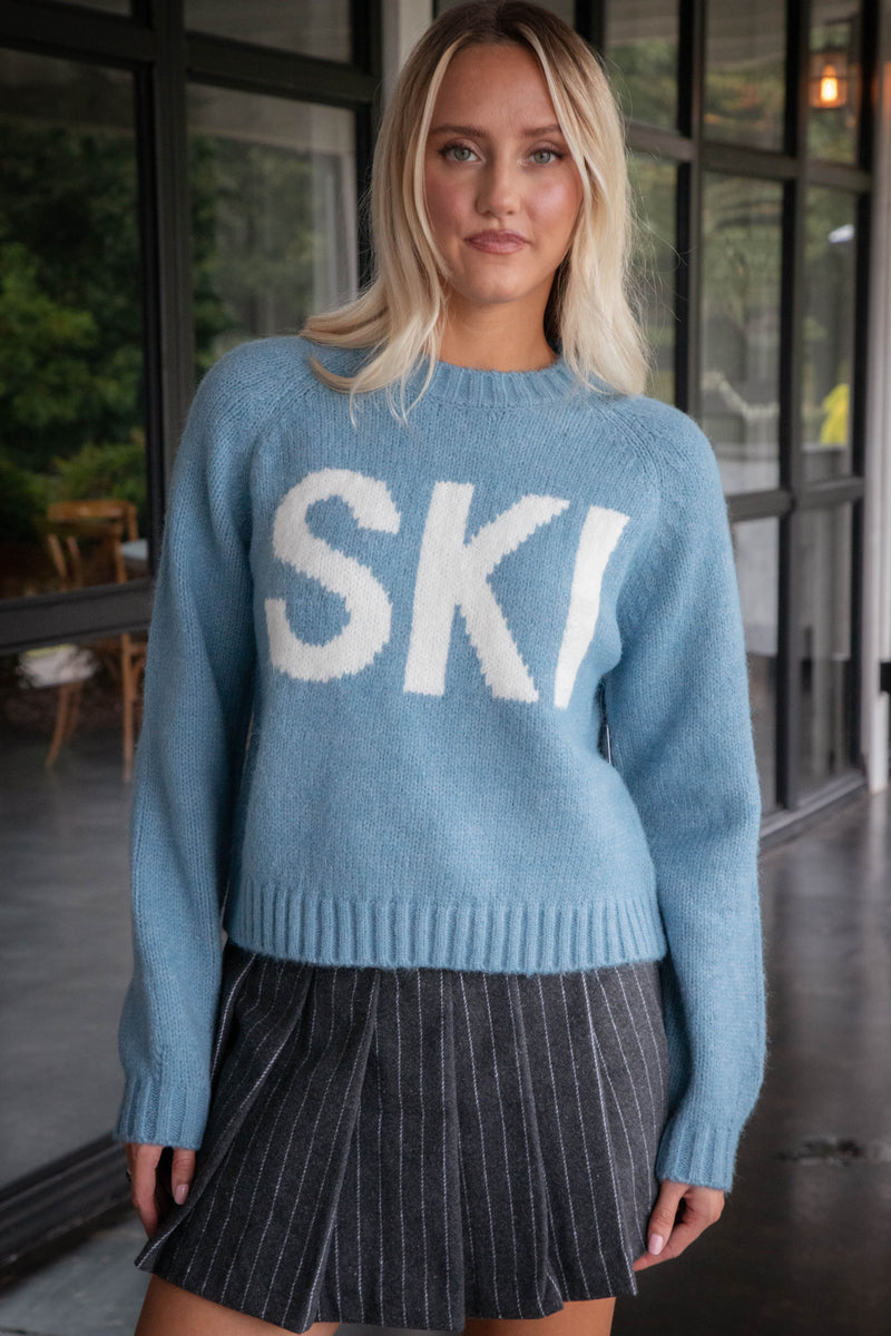 Ski Raglan Sleeve Pullover Sweater, Blue | RD Style