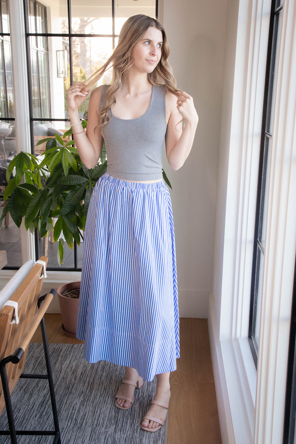 Lyra Striped Midi Skirt, Blue/White