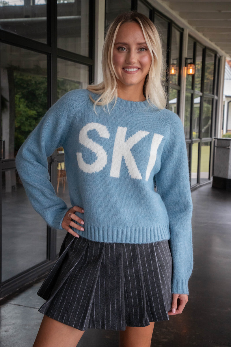 Ski Raglan Sleeve Pullover Sweater, Blue | RD Style