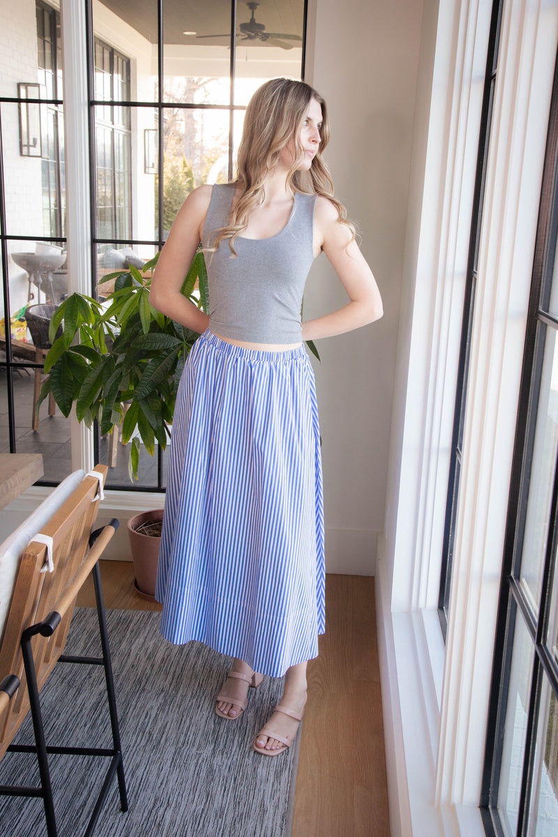 Lyra Striped Midi Skirt, Blue/White