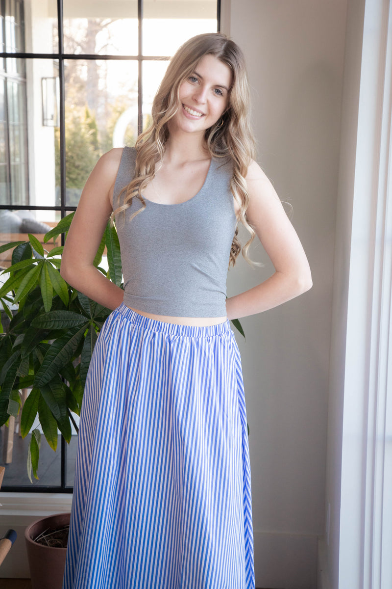 Lyra Striped Midi Skirt, Blue/White