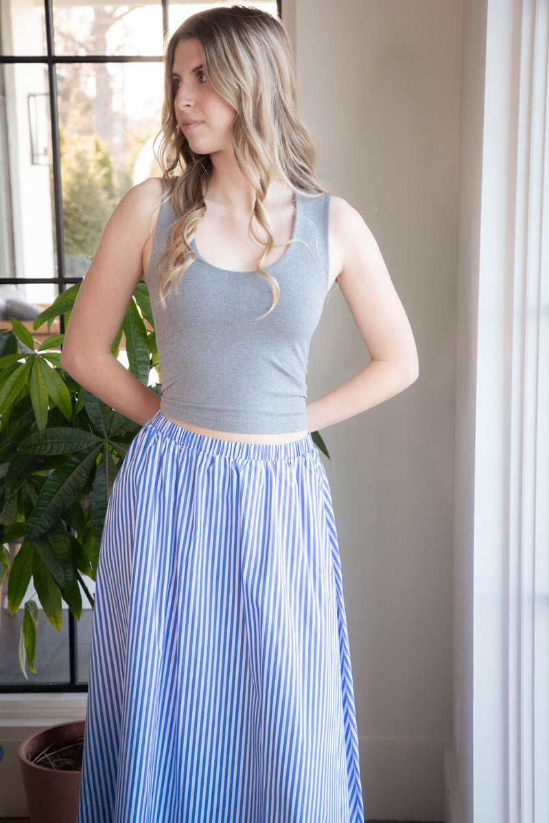 Lyra Striped Midi Skirt, Blue/White