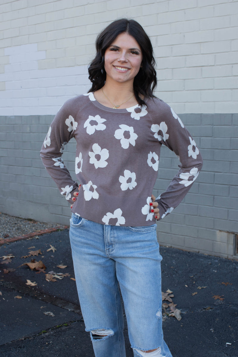 All Day Long Sweater, Cocoa Flower Pop | Sanctuary