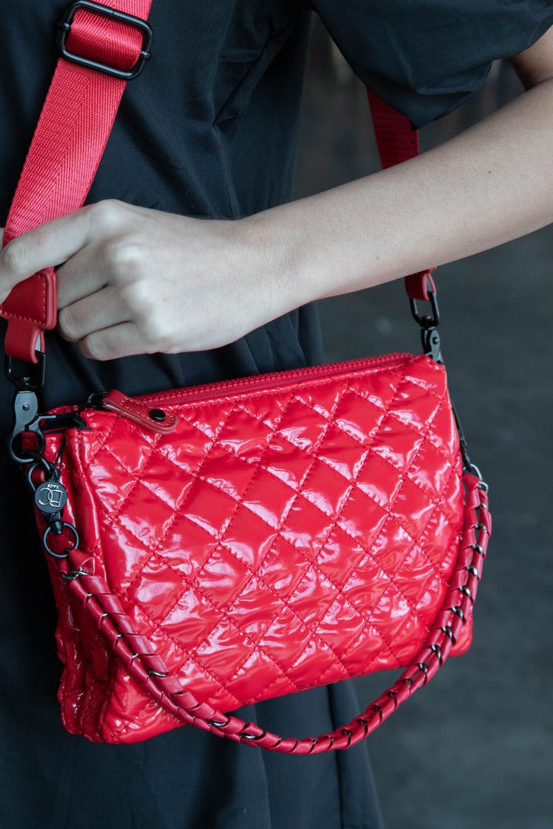 Carlee Quilted Crossbody Bag, Red Patent