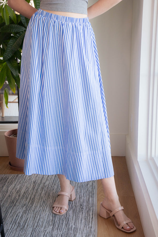 Lyra Striped Midi Skirt, Blue/White