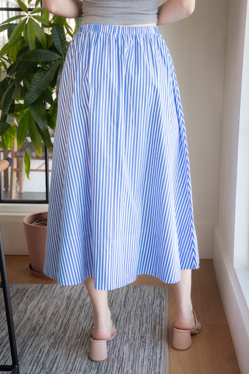 Lyra Striped Midi Skirt, Blue/White