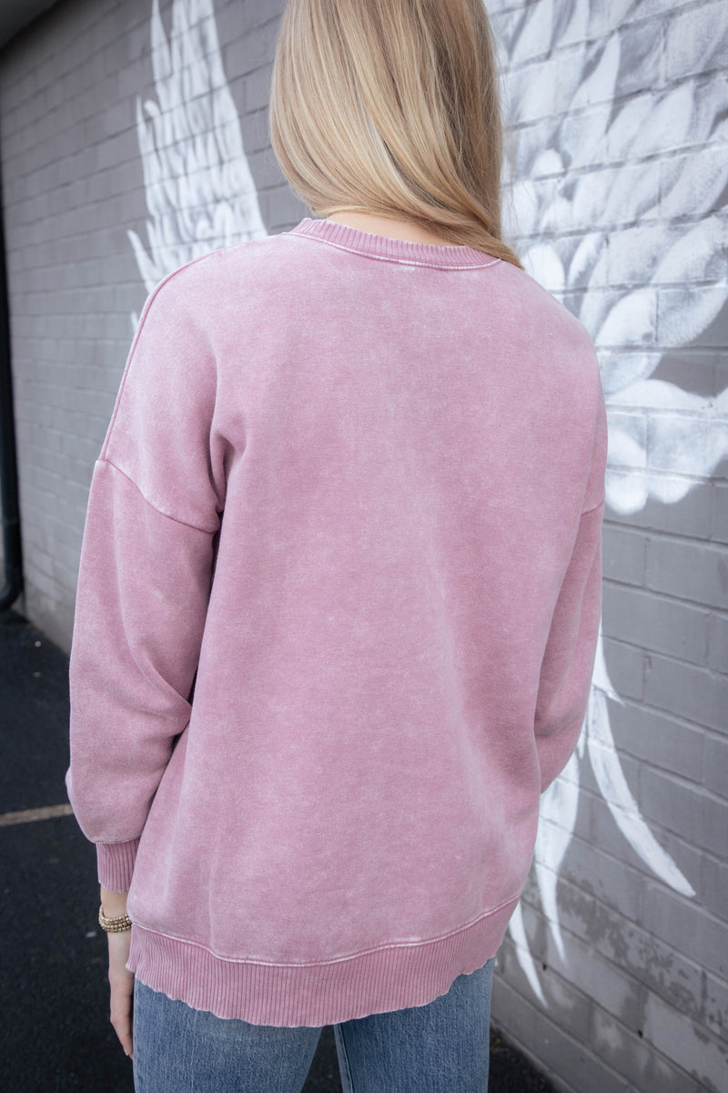 Lia Acid Washed Fleece Pullover, Light Rose