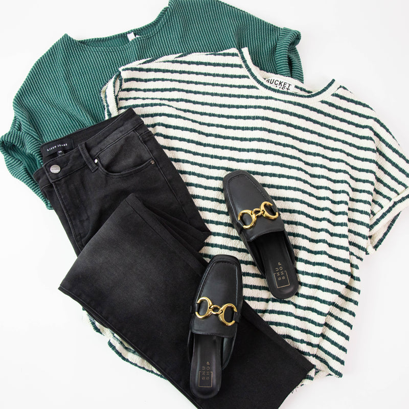 Braelynn Textured Striped Top, Hunter Green