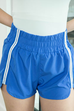 Alice Striped Trim Athletic Shorts, Royal Blue