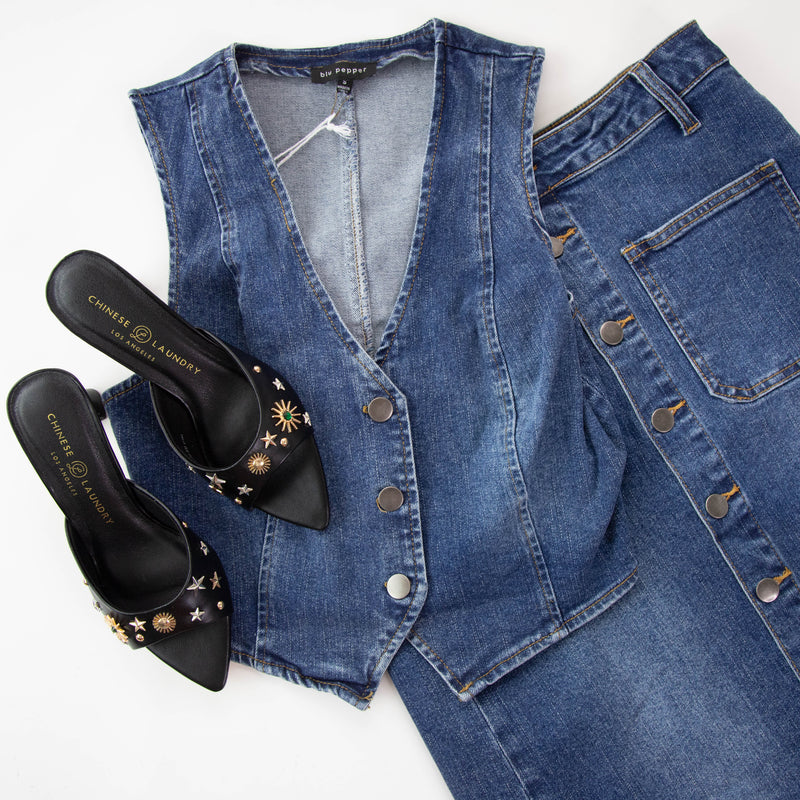 Mae V-Neck Vest, Denim