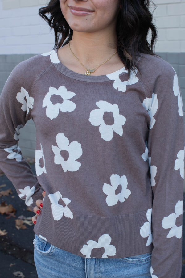 All Day Long Sweater, Cocoa Flower Pop | Sanctuary