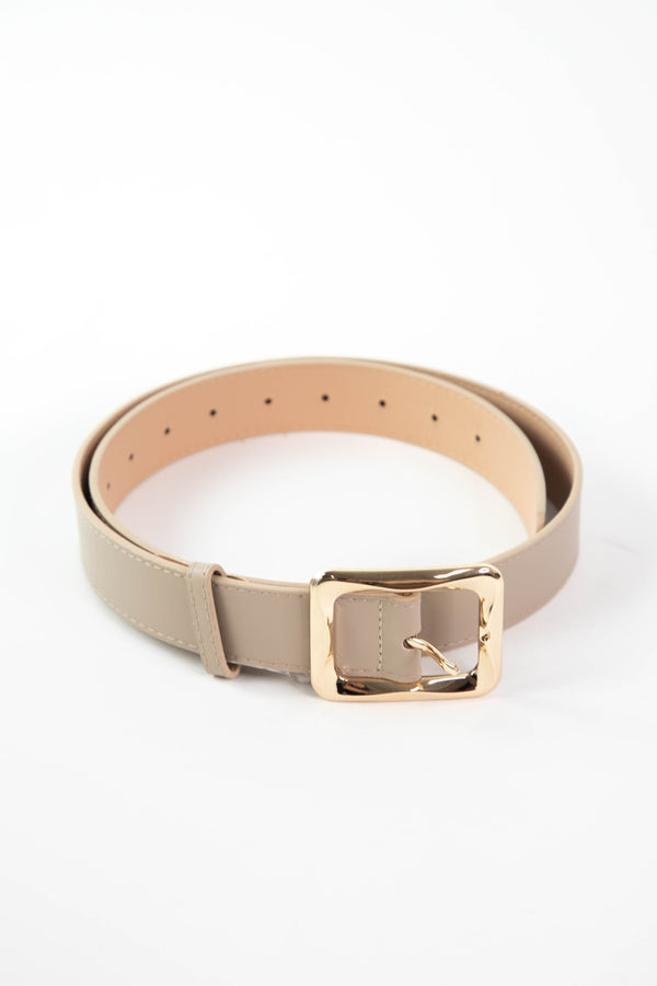 Neriah Angled Rectangle Buckle Belt, Taupe