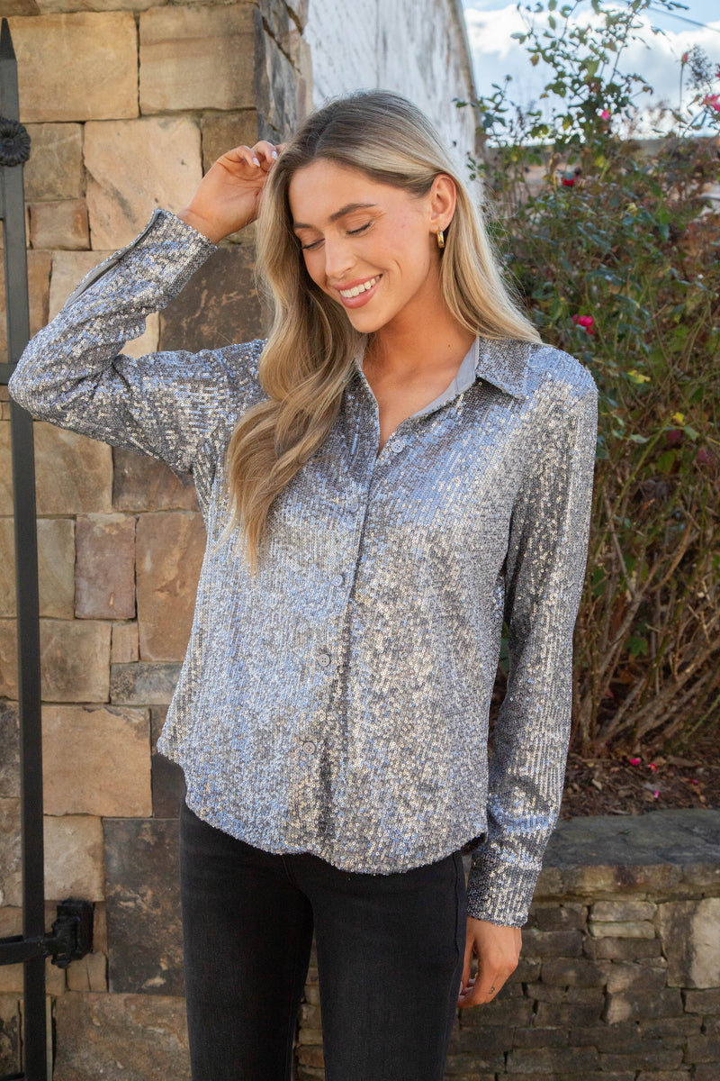 Radiant Sequin Shirt, Gunmetal | Sanctuary