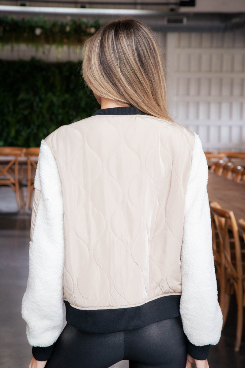 Alba Quilted Nylon Bomber Jacket, Taupe