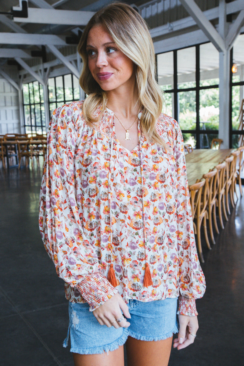 Crystal Floral Blouse, Rust