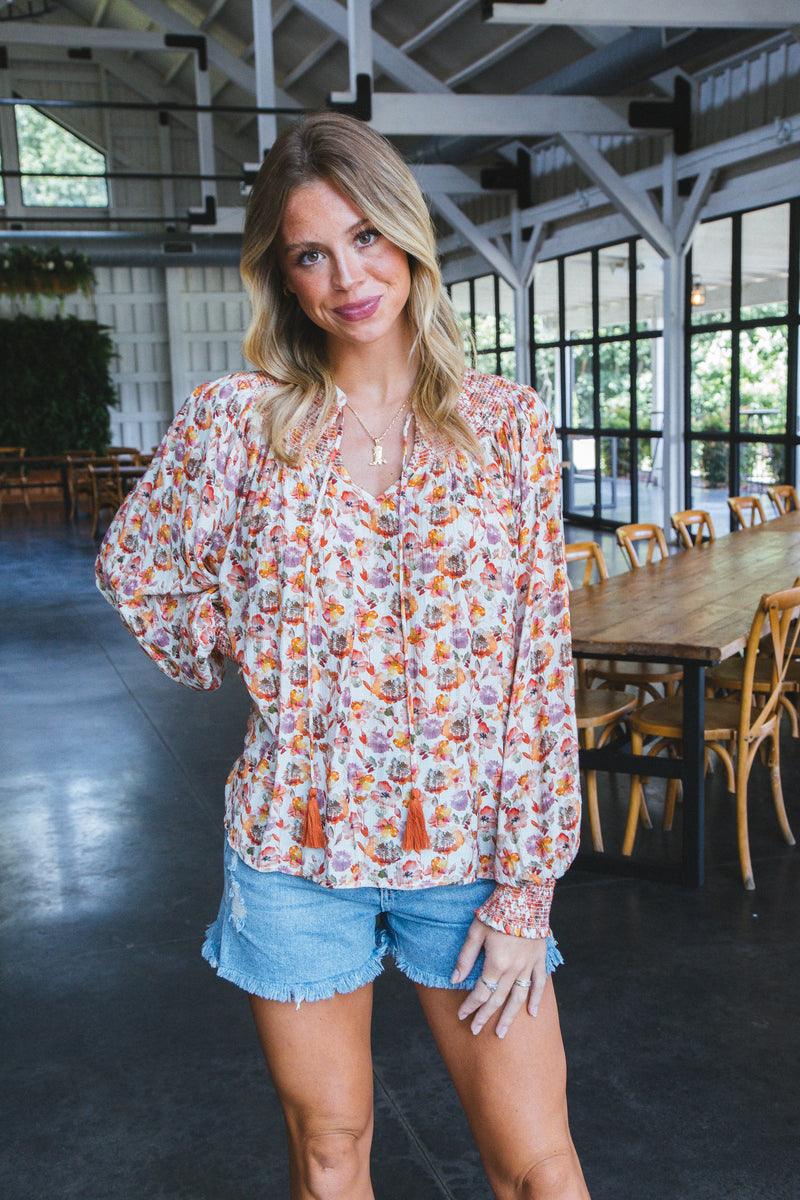 Crystal Floral Blouse, Rust