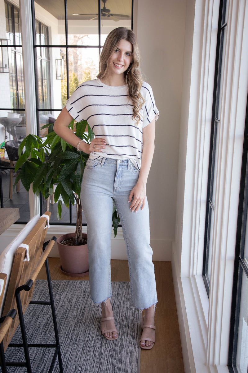 Vienna Striped Knit Top, Ivory