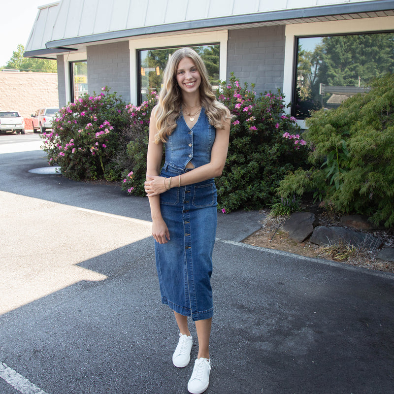 Mae V-Neck Vest, Denim