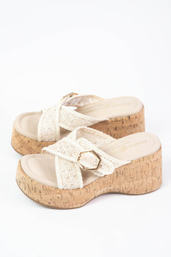 Loulou Cork Wedge Woven Sandal, Cream | Chinese Laundry