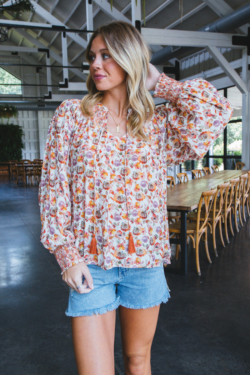 Crystal Floral Blouse, Rust