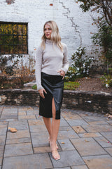 Miller Faux Leather Midi Skirt Black