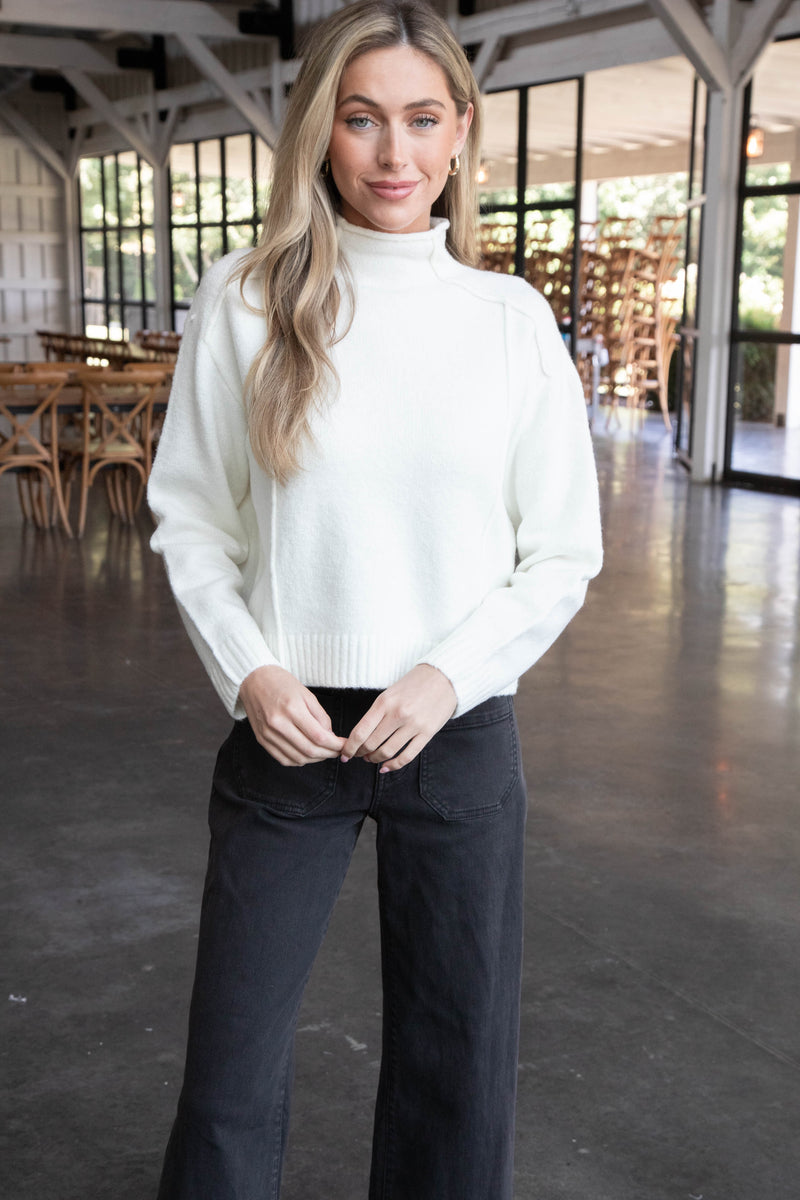 Noella Funnel Neck Sweater, Winter White | RD Style