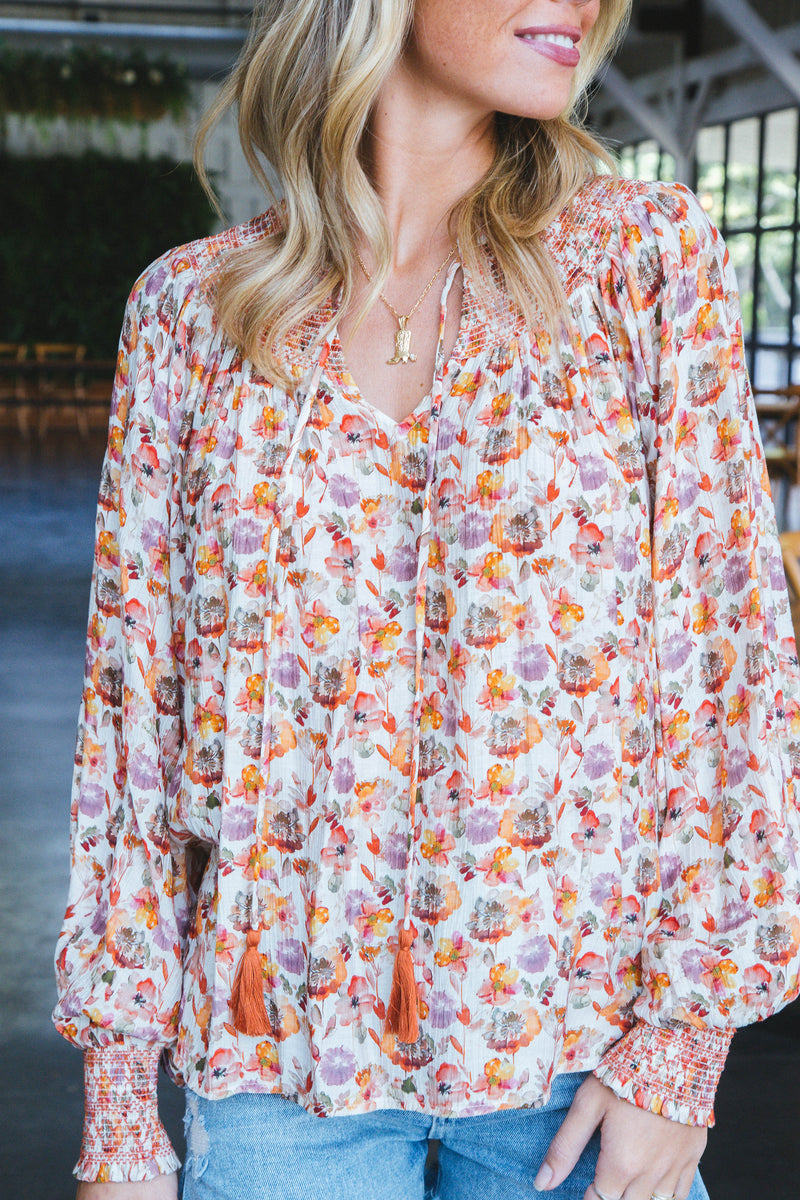 Crystal Floral Blouse, Rust