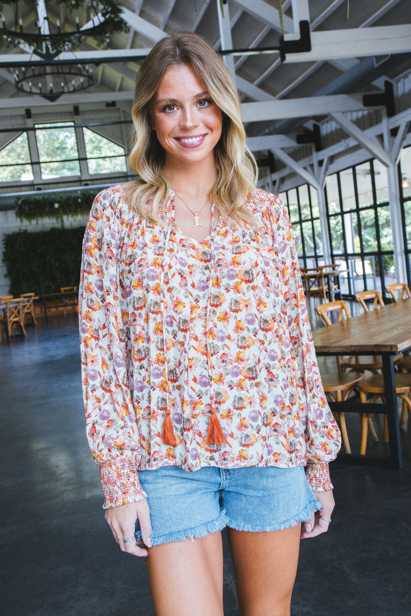 Crystal Floral Blouse, Rust