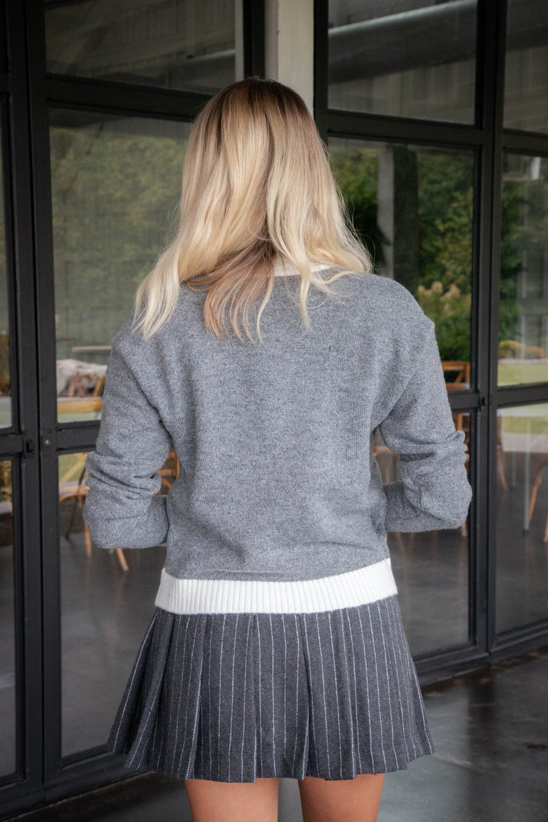 Posy Cardigan Sweater, Grey | RD Style