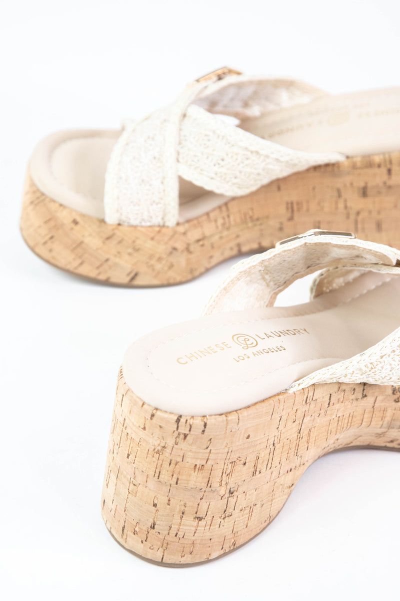 Loulou Cork Wedge Woven Sandal, Cream | Chinese Laundry