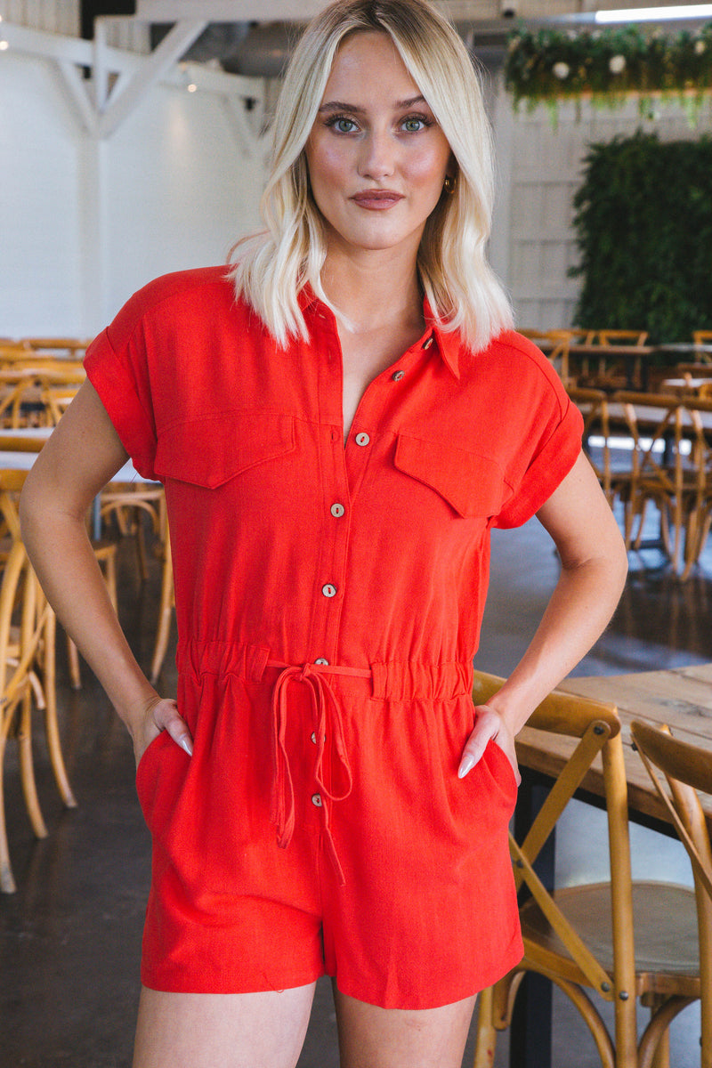Kate Collared Romper, Red