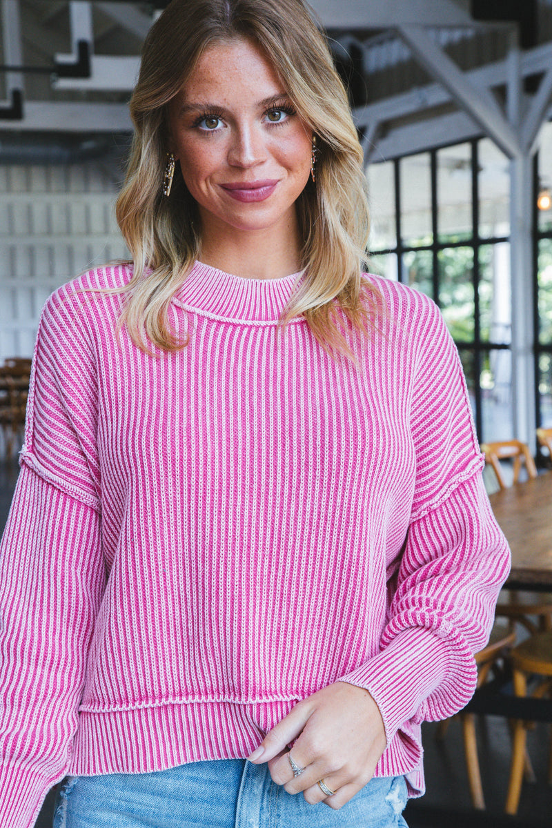 Marie Washed Crop Sweater, Fuchsia