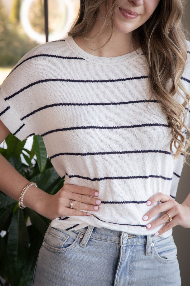 Vienna Striped Knit Top, Ivory