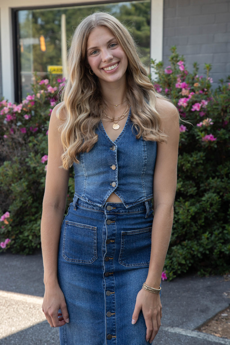 Mae V-Neck Vest, Denim