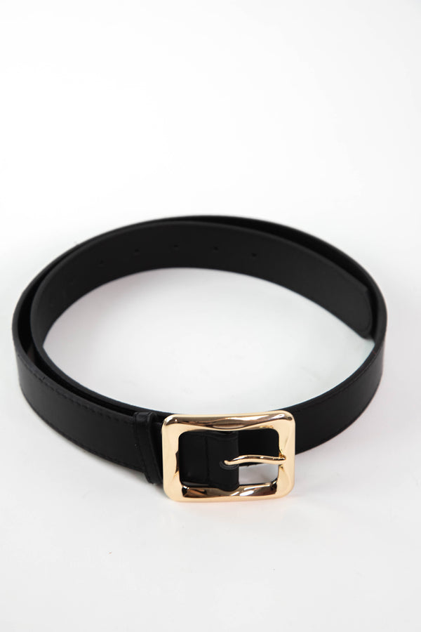 Neriah Angled Rectangle Buckle Belt, Black