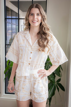 Quinn Embroidered Button Down Shirt, Taupe