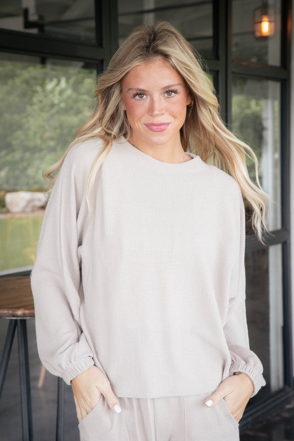 Liza Round Neck Top, Taupe