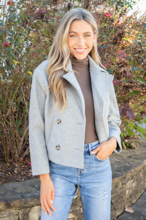 Myka Double Breasted Jacket, Light Grey