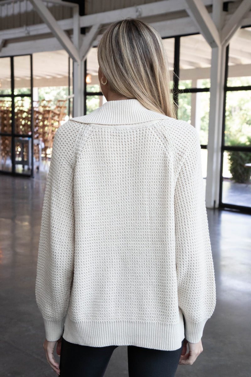 Calliope Turtle Neck Snap Sweater, White Beach | RD Style