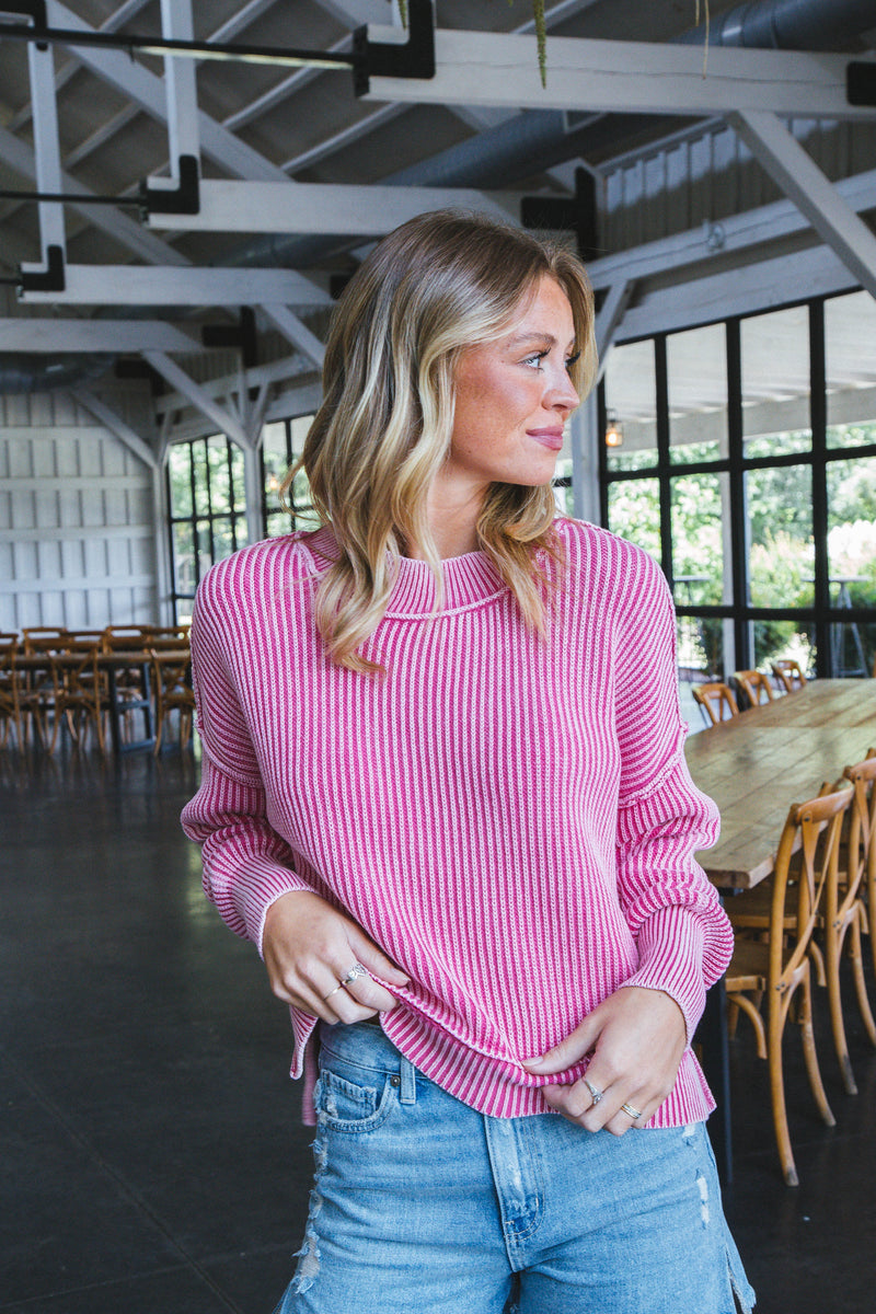 Marie Washed Crop Sweater, Fuchsia