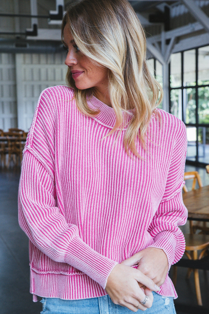 Marie Washed Crop Sweater, Fuchsia