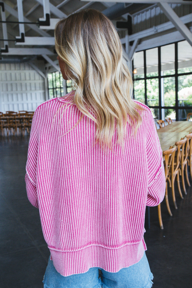 Marie Washed Crop Sweater, Fuchsia